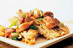 Spicy Stir-Fried Chicken and Bok Choy with Crispy Noodle Cake