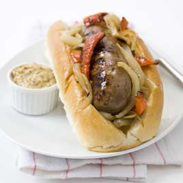 Charcoal-Grilled Sausages with Onions