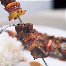 Charcoal-Grilled Shish Kebab in a Garlic and Cilantro Marinade with Garam Masala